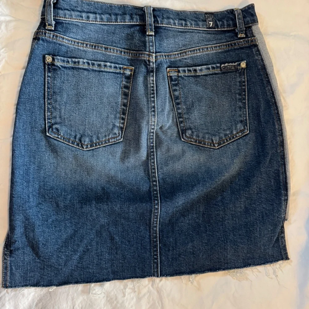 7 For All Mankind Reverse Step Side Panel Denim Mini Skirt Size 27